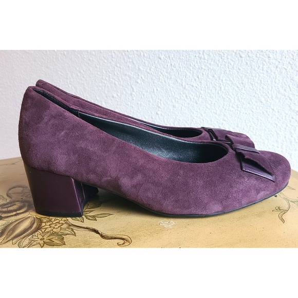 Hotter Cecelia US 4.5 Purple Suede Bow Heels Quiet Luxury Block Heel Fairycore - Picture 3 of 10